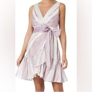NEW Rebecca Taylor Size 6 lilac purple mint green ruffled wrap dress with bow